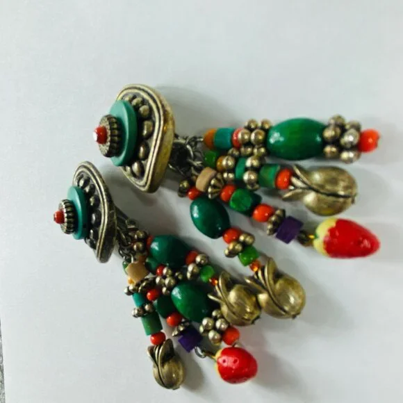 BOHO Clip On Earrings Dangles Multicolor Vintage Women Retro Jewelry Ethnic - Picture 12 of 16